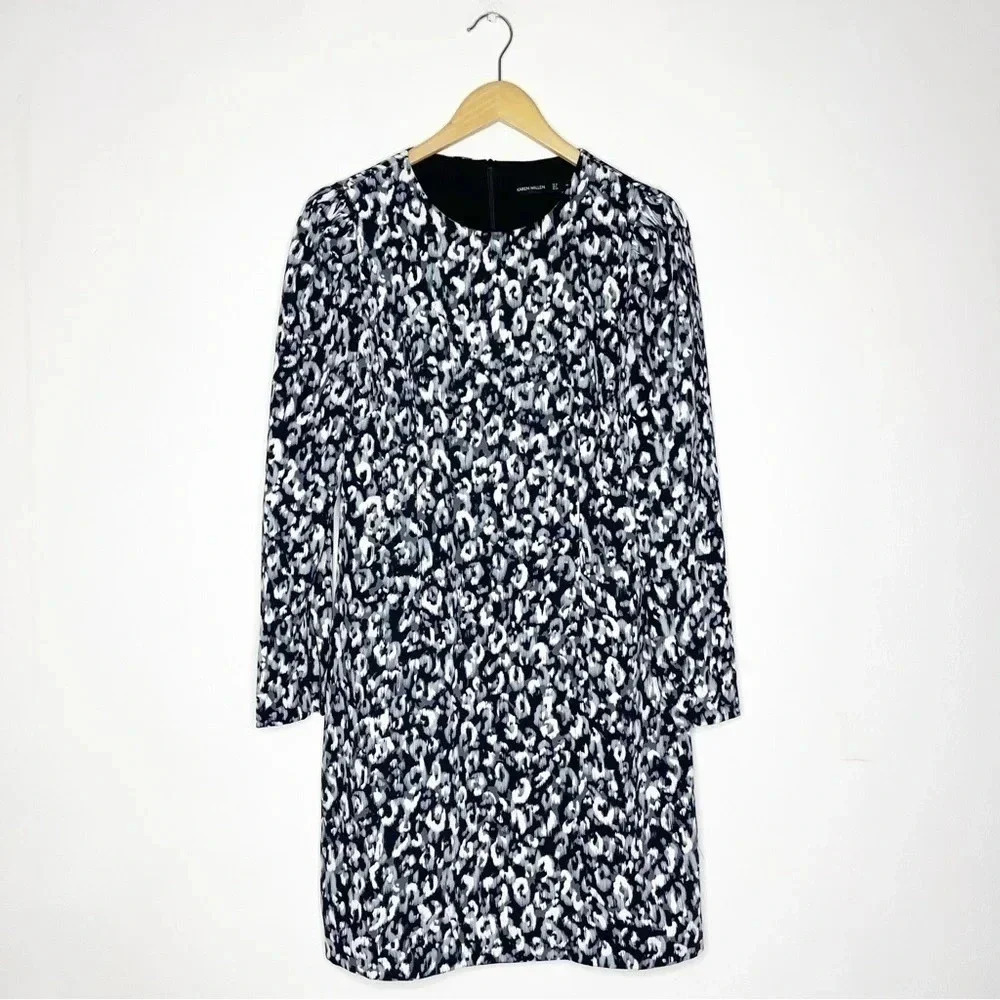 KAREN MILLEN Blurred Leopard Print Satin Long Sleeve Pencil Dress Size 8 - Picture 8 of 8